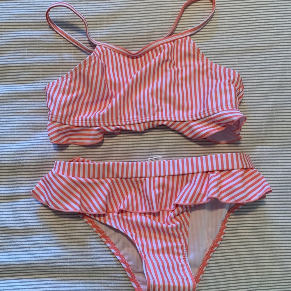 Girls Pink and White Stripe Bikini